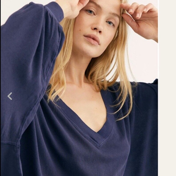 Free People]Cotton Bordeaux Hand dyed Balloon Long sleeve Oversize Crop Top - Picture 4 of 15